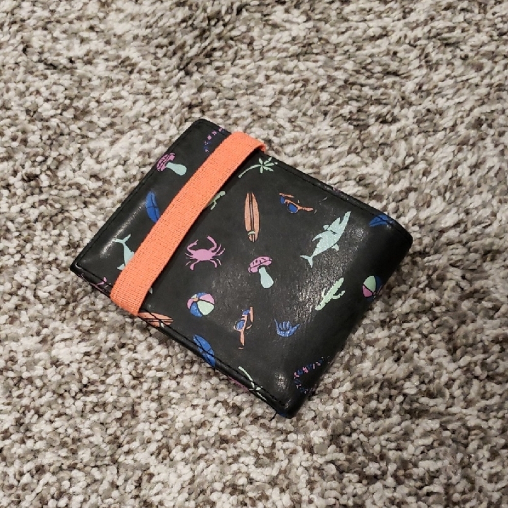 American Eagle leather wallet beach print
